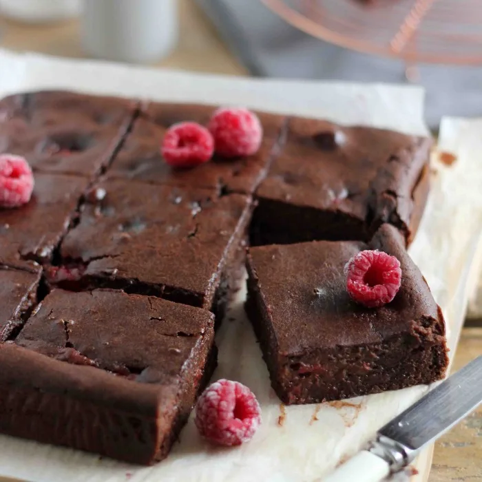 Chocolate Brownies with Raspberries