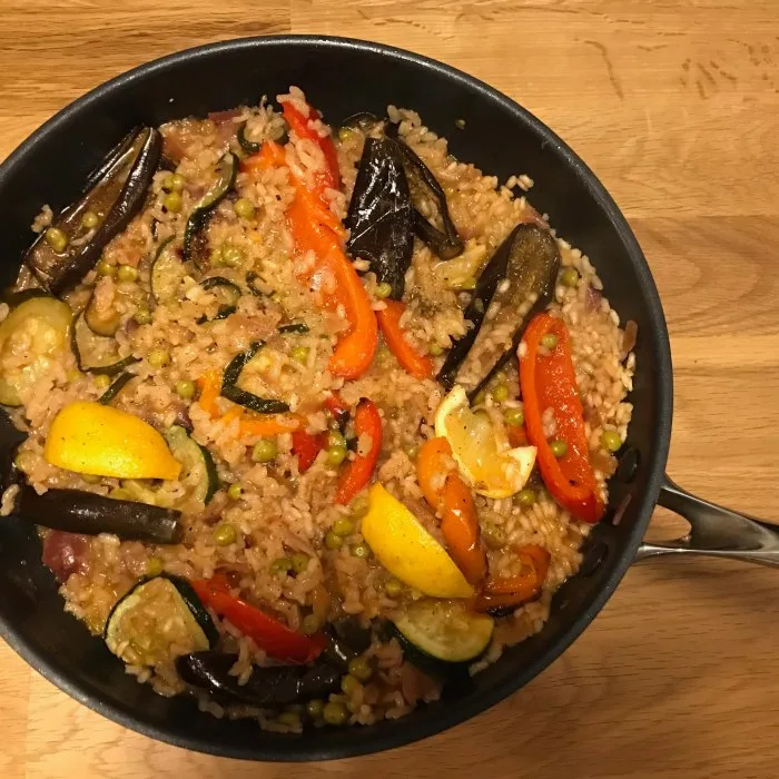 Paella with Roasted Eggplants and Fennel