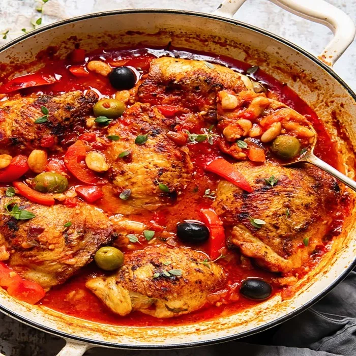 Испанская курица с луком и паприкой