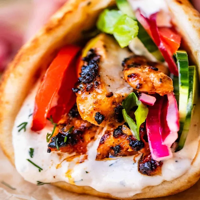 Chicken Shawarma with Homemade Yogurt Sauce with Garlic and Herbs
