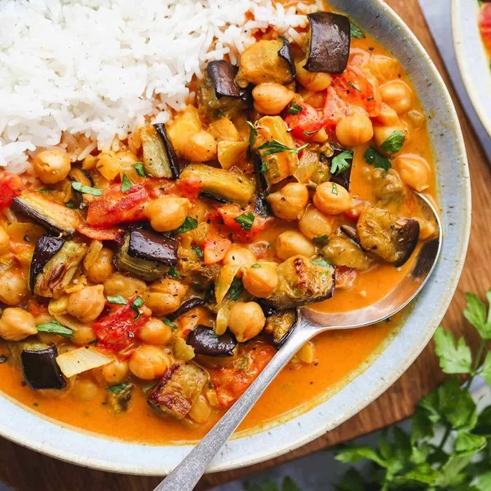 Roasted Eggplants with Spicy Chickpeas and Walnut Sauce
