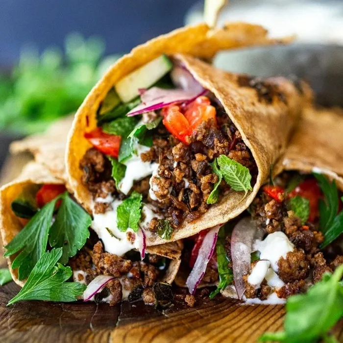 Spicy Lamb Wrap with Cumin, Crispy Cabbage and Spicy Mayonnaise