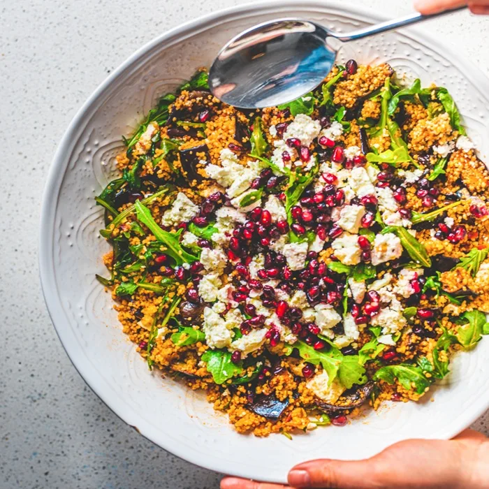 Салат с баклажаном и кускусом