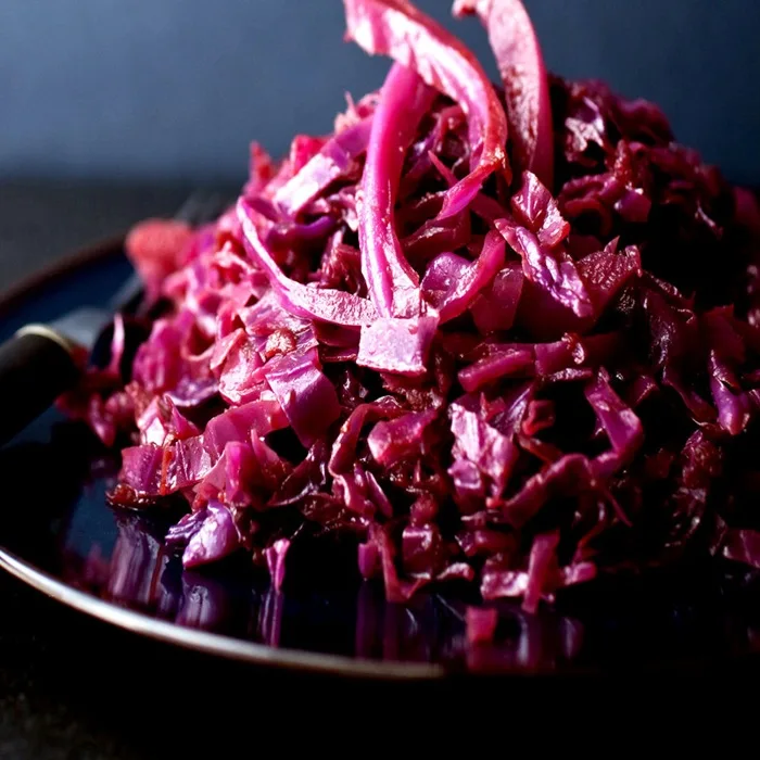 Braised Red Cabbage with Rosemary and Kabanos Sausage
